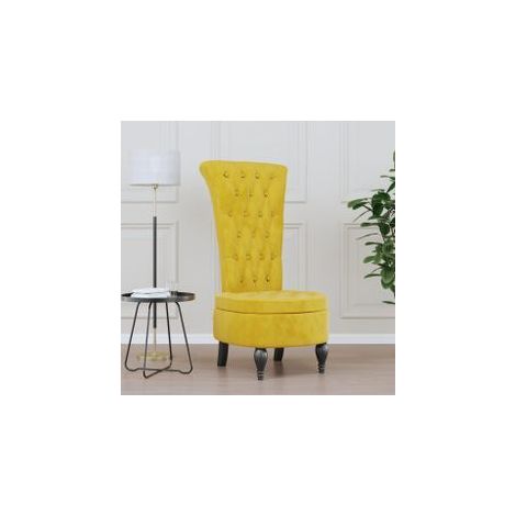 Chaise à dossier haut jaune velours conception de bouton (1/5)