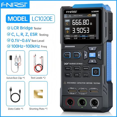 FNIRSI LC1020E LCR-mètre 100 kHz, testeur de résistances, d'inductances et de condensateurs 19 999 points, détection automatique des composants, mesure ESR/Q/D/θ/X, écran TFT couleur 2,8 pouces. (1/5)