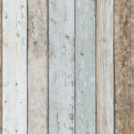 A.S. Creations – Papier peint imitation bois usé bleu – Tapisserie effet bois bleu pastel et beige – Papier peint style marin moderne pour salon et cuisine