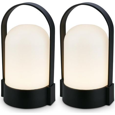 - Lot de 2 lampes de table LED sans fil avec commande tactile, intensité réglable par paliers, batterie remplaçable, lampe de chevet sans fil, salon, camping, extérieur, 8,5x8x15,5 cm, noir (1/5)