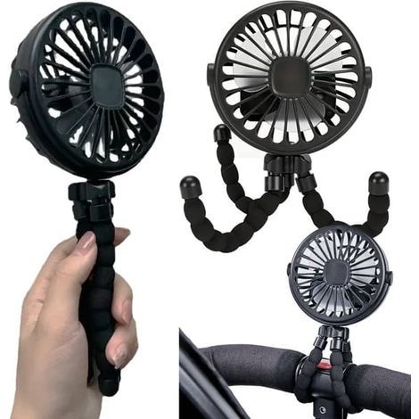 Ventilador flexible para cochecito – Ventilador portátil recargable con batería, color negro. (1/5)