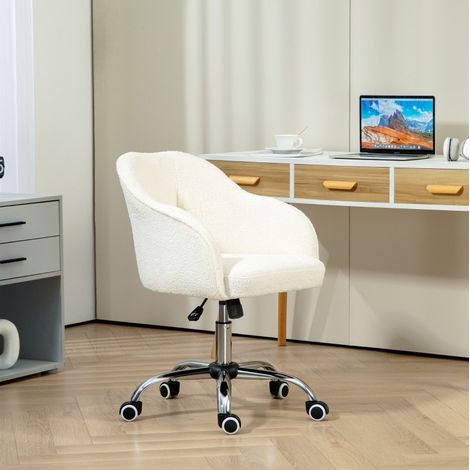 Silla de oficina de poliéster blanco crema con reposabrazos, pistón de gas clase 3, giratoria 360°, 56 x 61 x 76-86 cm (1/5)