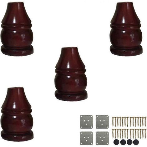 4er-Set Massivholz-Möbelbeine, runde Holzfüße, Ersatzfüße für Sofas, inklusive Montageplatte und Schrauben, für Schränke und TV-Ständer, Otto-10 cm, dunkelbraun
