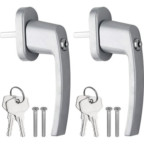 2 manijas de aluminio con cerradura para ventanas, llave universal de 35 mm, manija para puerta de balcón con cerradura, color gris, para todas las ventanas y puertas de balcón estándar.