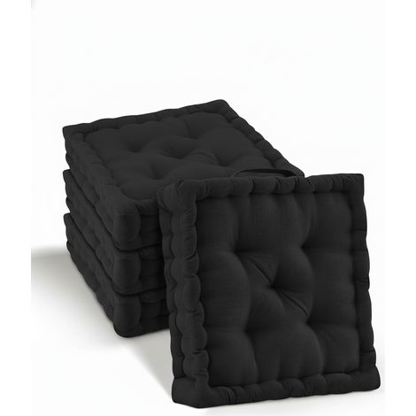 Lot de 4 coussins de sol Coussin d'assise Mila, 40x40cm, noir