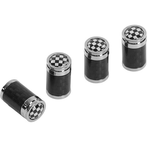 Lot de 4 bouchons de valve de pneu de voiture en fibre de carbone et alliage d'aluminium à carreaux noirs et blancs, de rechange pour Mini, Hatchback et Cabriolet (1/5)