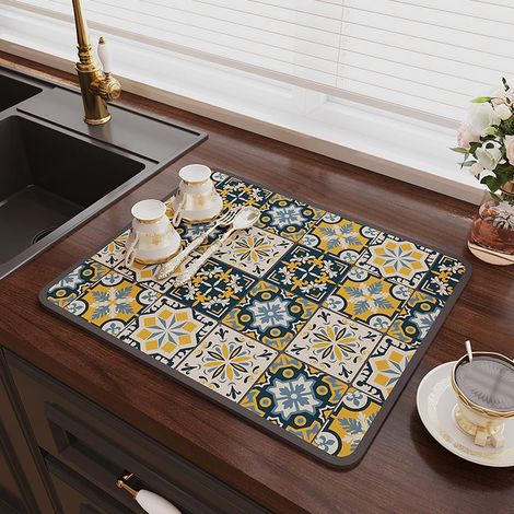 Tapis Égouttoir Vaisselle, Tapis de Séchage Vaisselle Super Absorbant, Tapis Évier Cuisine en Nanofibres à Séchage(30 x 40cm) (1/5)