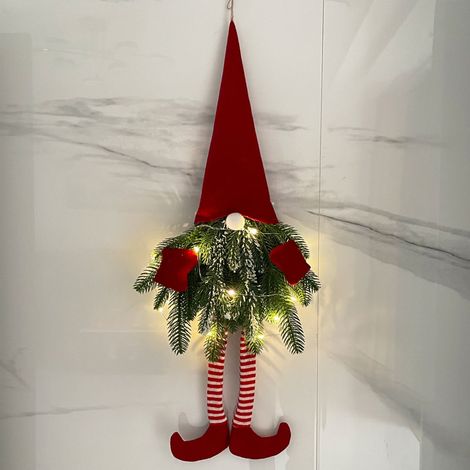Guirlande De Noël - Couronne Artificielle Avec Lumières Led - Décoration Hivernale Pour Porte Intérieure Extérieure - 70 X 28 Cm - Rouge - 1 Pièce (1/5)