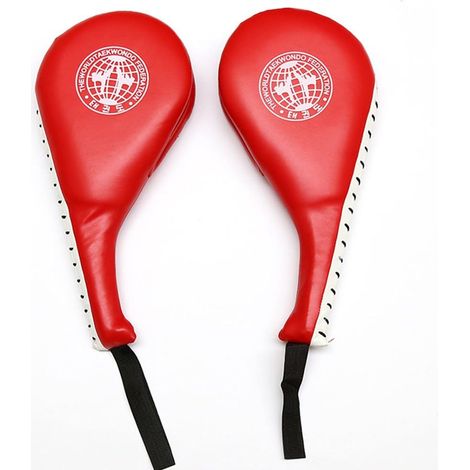 1 Pair of Double Taekwondo Racket Leather Punching Racket for Tae Kwon Do Boxing Karate Training (Red) (1/5)