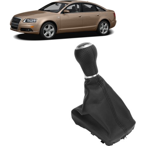Pointeau de boîte 6 vitesses ergonomique lettrage blanc pour Audi A6 C6 2004‑2011 LHD anneau argent (1/5)