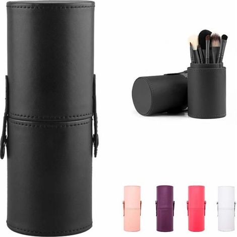 Große Aufbewahrungsbox für Make-up-Pinsel aus Leder, tragbarer Reise-Kosmetikkoffer für Make-up-Pinsel (schwarz) (1/3)