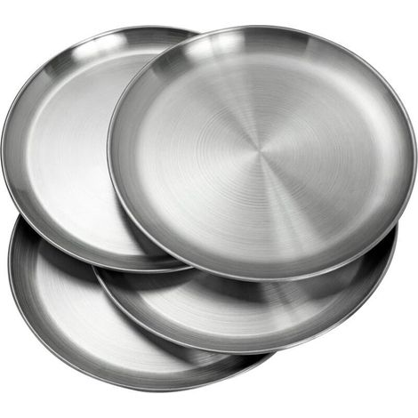 20 cm große Edelstahlplatten, leichte Metallplatten, unzerbrechlich, ungiftig, spülmaschinenfest, BPA-frei und gesundheitlich unbedenklich (4 Stück)