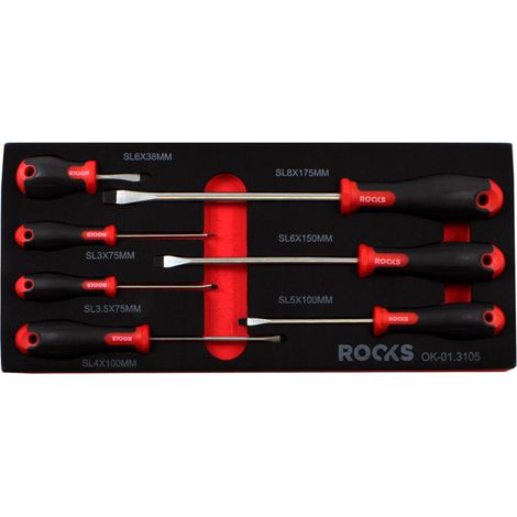 Set professionale ROOKS composto da 7 cacciaviti a testa piatta (SL)