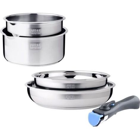 Cookware set - induction - ARTHUR MARTIN - AM2189 - 18/10 stainless steel - 5 pieces - removable handle (1/3)