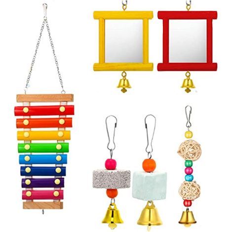 Lot de 6 jouets à mâcher pour petits perroquets, miroir, jouet pour cage, échelle colorée, accessoires pour molaires résistants aux morsures