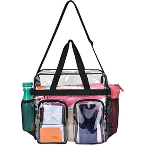 Sac fourre tout transparent à poches multiples, portable avec deux extérieures l'avant. (1/5)