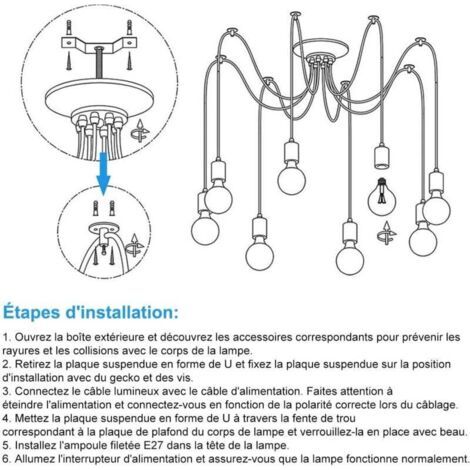 FOREHILL 2 Meter verstellbare Edison-Pendelleuchte, Spinnen-Deckenleuchte, Pendelleuchte mit Metall-Drahtkäfig, moderner Industrie-Kronleuchter, helles Licht (Leuchtmittel NICHT ENTHALTEN) (3 Arme) (1/4)