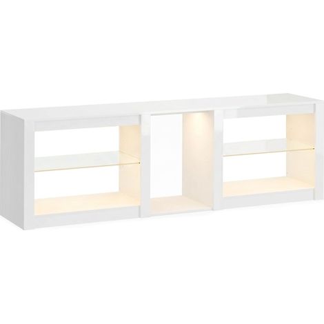 Mueble TV bajo con iluminación RGB LED y baldas de cristal ajustables 160 x 35 x 52 cm blanco HOMVRA (1/5)