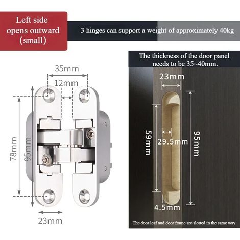 Charnière de porte invisible réglable en trois dimensions (S-Gauche-extérieur) avec charnière en croix cachée, ouverture de porte pliante à 180°, charnière cachée (1/5)