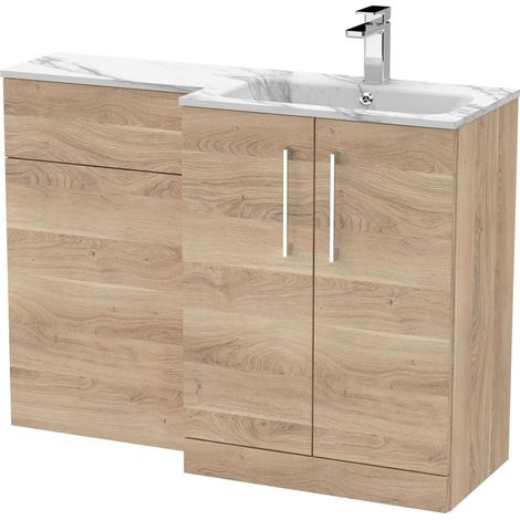 Bramshall Contemporary 2 Door Right-Hand Floor Standing Combination Unit with Stone Basin, Bleached Oak, 1100mm
