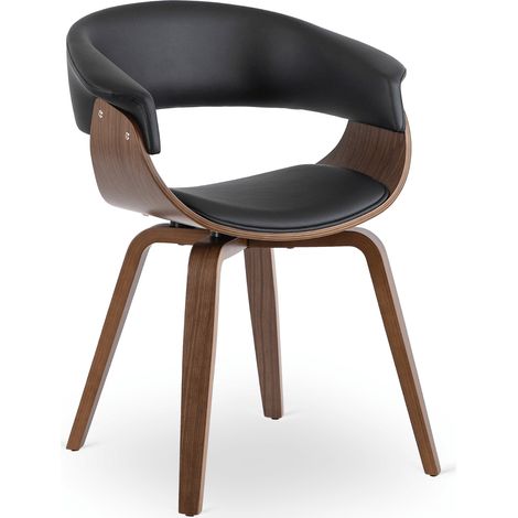 Fauteuil en bois courbé rembourré en noyer/cuir écologique noir, style loft moderne (1/5)