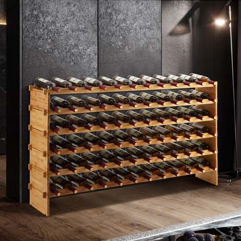 Rangement à Bouteilles en Bambou Modulable et Empilable - Cave à Vin Design pour 72 Bouteilles - Stable et Autoportant - Pour Bar, Cave, Cuisine ou Salon (1/5)