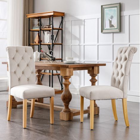 Sedia da pranzo moderna in velluto beige con gambe in rovere, schienale curvo e set da 2,45×63×100cm (1/5)