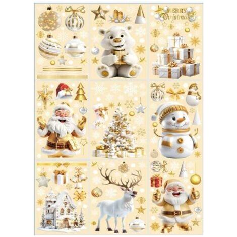 Décorations de Noël, autocollants pour vitres de Noël, double face, réutilisables, mignons, pour les fêtes d'hiver, pour la décoration de la maison des enfants