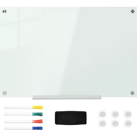 Vinsetto Lavagna Bianca in Vetro con 4 Pennarelli e Cancellino 90x60x0.4 cm