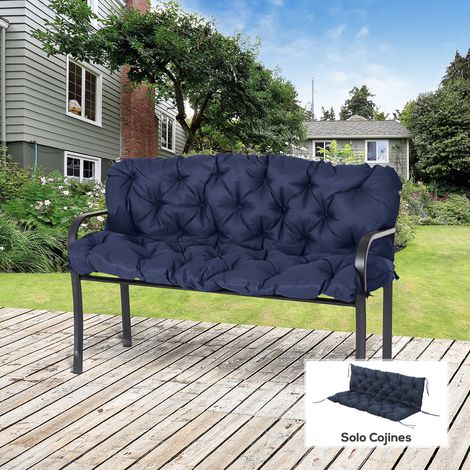 Matelas Banc Places Cordons Fixation Balcon Extérieur Terrasse Jardin Aménagement Bleu 150x98x8cm