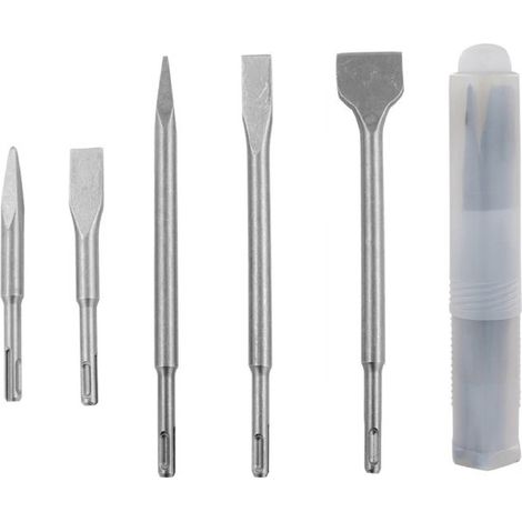 Coffret de 5 burins SDS Plus, burins SDS Plus pour marteaux perforateurs, burins plats, burins pointus, burins plats 250 mm x 150 mm (1/5)