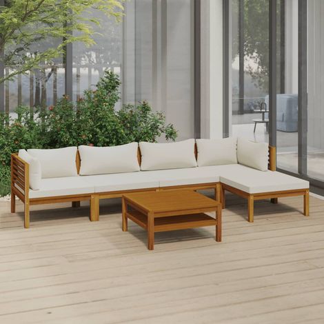 FIMEI Salon de jardin 6 pcs avec coussin crème Bois d'acacia solide (1/5)