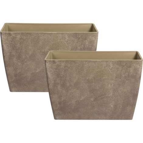 Set of 2 Garden Plant Pots Brown Synthetic Large Flower Pots for Patio SILENEV (1/5)
