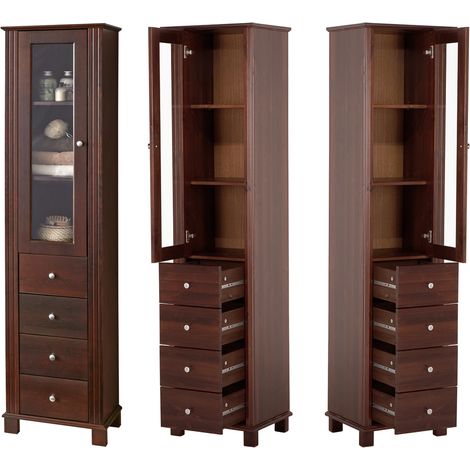 Landhaus Badezimmer Hochschrank AVEIRO-56, Pinie Massivholz braun, B/H/T ca. 46/180/35cm