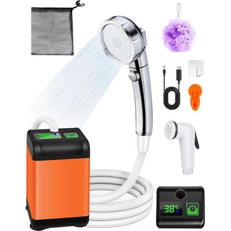 Douche Portable - 1 Pièce - 6000 mAh - Moteur Cuivre 12 V - 3 Modes Jet - Écran LCD - Pour Camping, Lavage Chien, Arrosage Jardin (1/5)