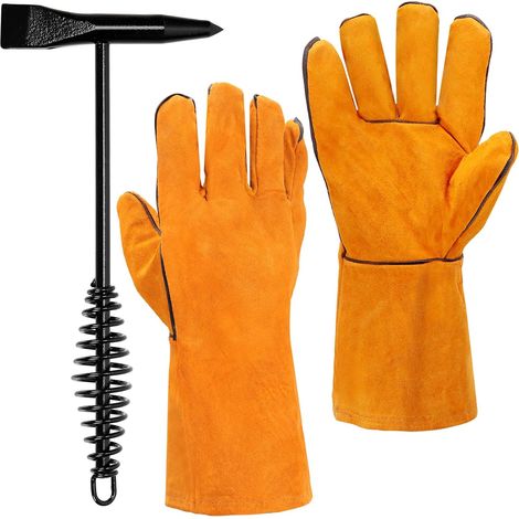 2Pcs marteau de coupage de soudage de 10" et gants de soudage de 11,2", marteau de soudage à gouttière avec poignée à ressort en bobine, outil d'enlèvement de gouttière pour le nettoyage (1/5)