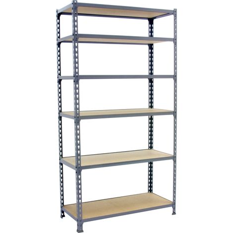 Estantería metálica sin tornillos SIMONCLICK de 6 estantes (250x110x50cm) GRIS Y MADERA (1/5)