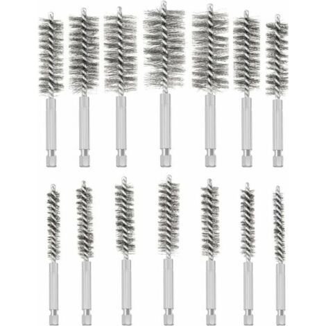 Brosse Metallique pour Perceuse, 14 Pièces Brosse de Trou en Acier Inoxydable, Différentes Tailles Brosse de Nettoyage en Acier Inoxydable pour éliminer Vieille Peinture et Rouille