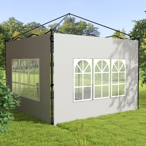 Pareti laterali per tende 3x3 m e 3x6 m, set di 2 pareti per gazebo con finestre, 293x193 cm, bianche