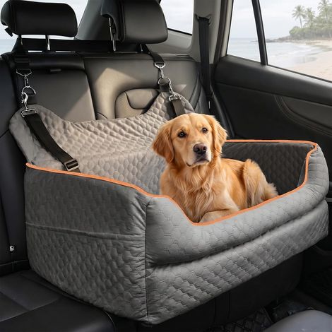 Siège Auto Chien Surélevé avec Mousse Mémoire de Forme, Rehausseur Voiture Chiens Petits Moyens Jusqu'à 25kg, Siège Chien Lavable avec Ceinture Sécurité Sac de Rangement (1/5)