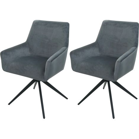 Set 2 sedie sala da pranzo con braccioli seduta girevole in tessuto grigio scuro 040007379