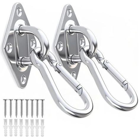 2 Crochets à œil Acier Inox M10 + 2 Mousquetons, Support Hamac Robuste, Charge Max 300 kg pour Balançoire & Suspension Extérieure (1/5)