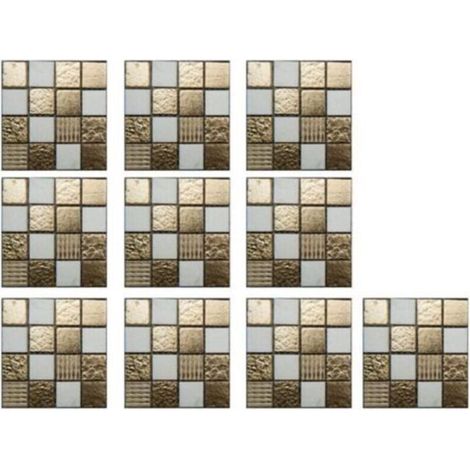 Autocollant Carrelage 3D - PVC Imperméable - Pour Cuisine Salle De Bain Crédence - 10 Pièces 10 cm x 10 cm (1/5)