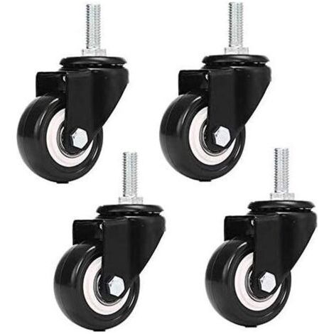 Sollbry M8x25mm 4 pièces de support de charge 240 kg chariot roulette tournante PU meubles poudre remplacement (sans roulettes de frein)