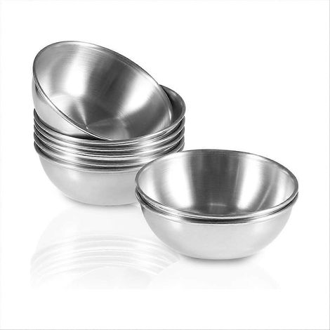 Lot de 8 mini-soucoupes rondes en acier inoxydable de 8 cm (3,2 pouces) pour sauces, bols à assaisonnement, bols à sushis et assiettes à apéritif (1/5)