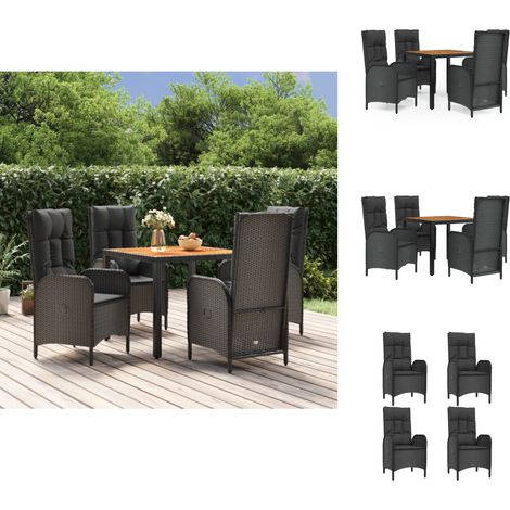 Gartenmöbel-Sets - Living 5-tlg. Garten-Essgruppe mit Kissen Schwarz Poly Rattan (1/5)