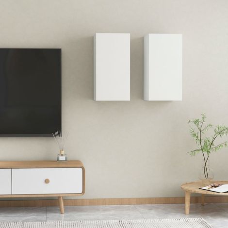 Lot de 2 Meubles TV Mondernes Banc TV de Salon Blanc 30,5x30x60 cm Aggloméré -FR23596 (1/5)