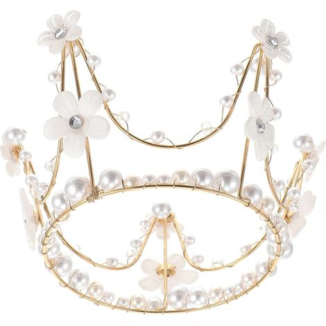 2 Pcs Couronne De Décoration De Gâteau Alliage Plastique Perle Couronne Décoration Beau Gâteau Décor Décorations De Mariage Ornement Coiffure De Mariée Coiffure Simple (1/5)