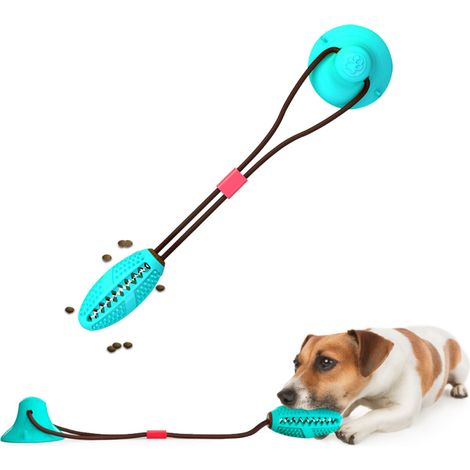 Jouet à mâcher interactif avec ventouse pour chien, balle à mâcher et distributeur de croquettes pour animaux de compagnie, jouet à tirer pour le nettoyage des dents (1/5)