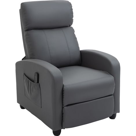 Poltrona Relax Massaggiante 68x88x98 cm con Telecomando in Similpelle Grigio (1/5)